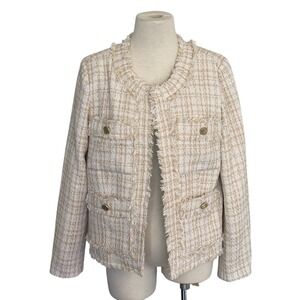 Nanette Lepore Cream & Beige Tweed Fringed Jacket